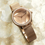  Shop Authentic Guess Tri Glitz Quartz Diamonds Rose Gold Dial Rose Gold Mesh Bracelet Watch For Women - W1142L4 - Luxxuri