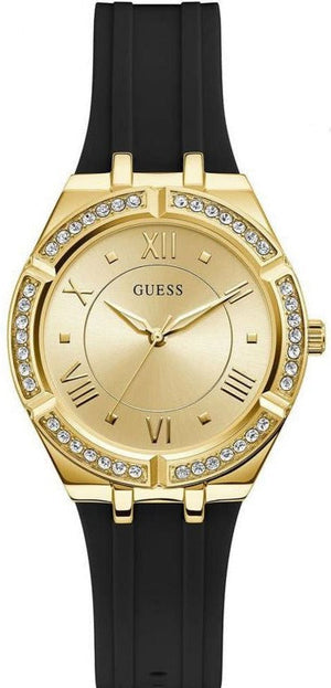  Shop Authentic Guess Cosmo Diamonds Gold Dial Black Rubber Strap Watch for Women - GW0034L1 - Luxxuri
