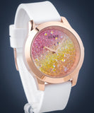  Shop Authentic Guess Crush Crystals Gold Dial White Rubber Strap Watch for Women - W1223L3 - Luxxuri