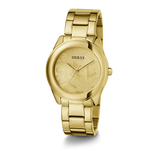  Shop Authentic Guess Cubed Analog Gold Dial Gold Steel Strap Watch For Women - GW0606L2 - Luxxuri