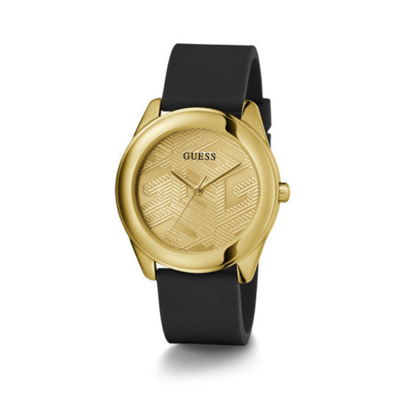  Shop Authentic Guess Cubed Analog Gold Dial Black Silicone Strap Watch For Women - GW0665L1 - Luxxuri