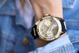  Shop Authentic Guess Frontier Diamonds Gold Dial Black Rubber Strap Watch For Women - W1160L1 - Luxxuri