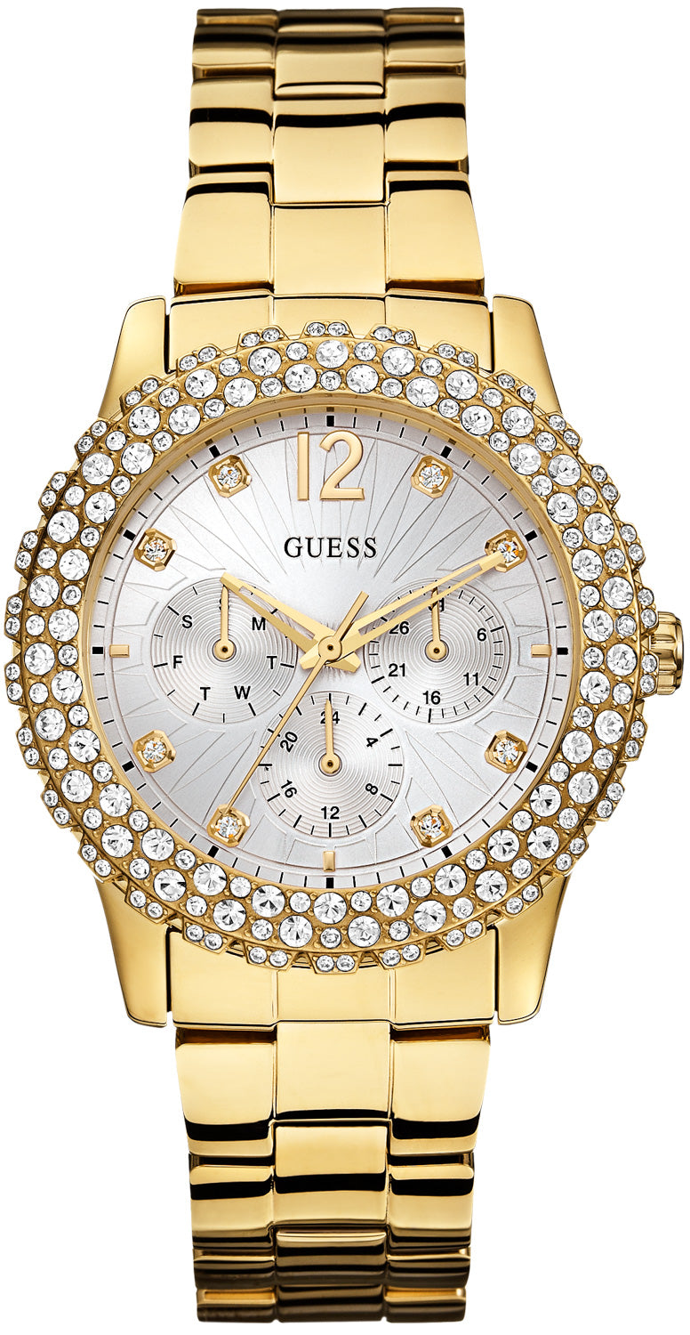  Shop Authentic Guess Dazzler Diamonds Silver Dial Gold Steel Strap Watch for Women - W0335L2 - Luxxuri