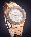  Shop Authentic Guess Dazzler Diamonds Silver Dial Rose Gold Steel Strap Watch for Women - W0335L3 - Luxxuri