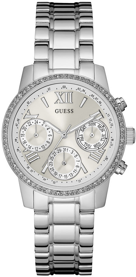  Shop Authentic Guess Mini Sunrise Silver Dial Silver Steel Strap Watch For Women - W0448L1 - Luxxuri
