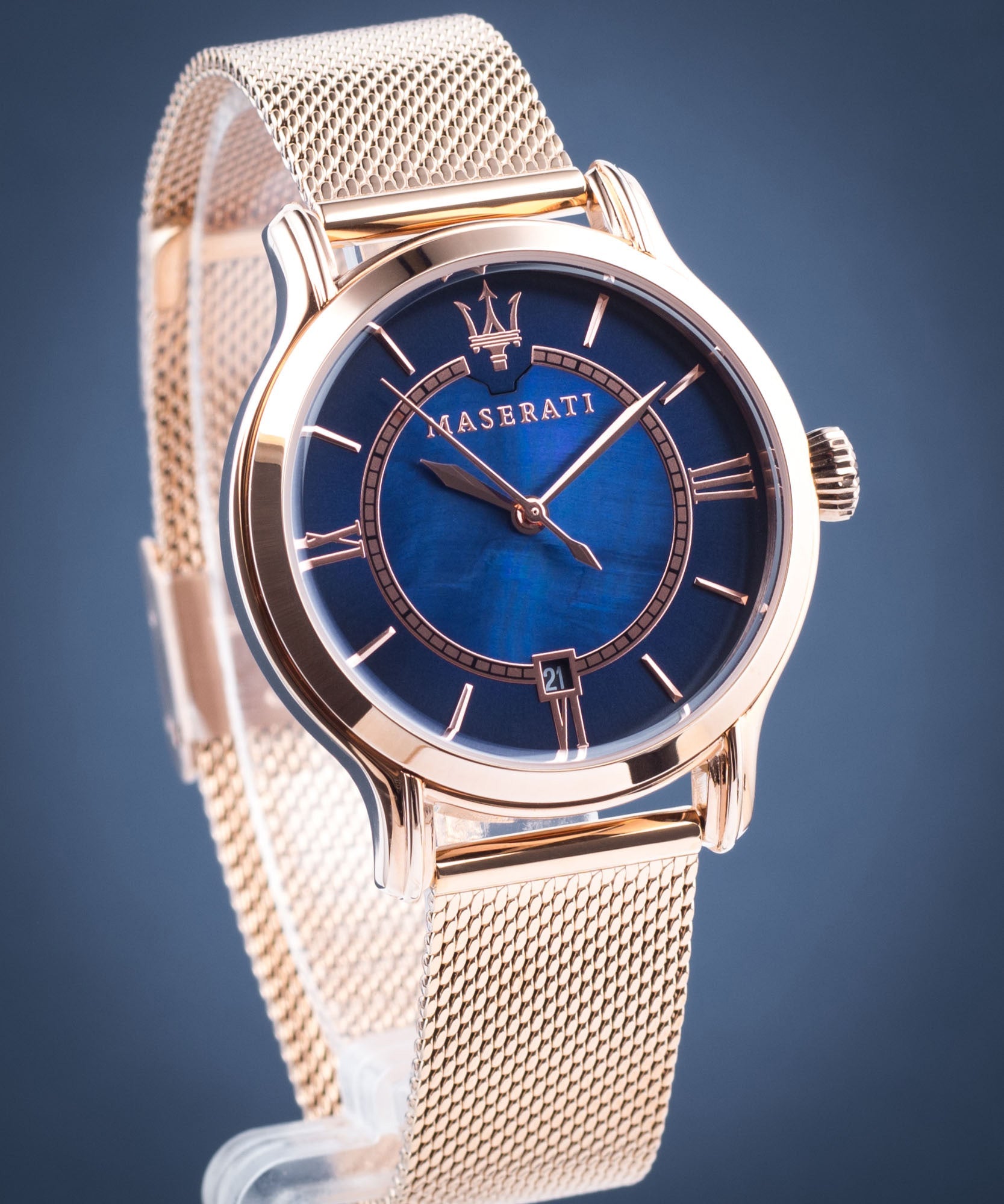  Shop Authentic Maserati Epoca Blue Dial Rose Gold Mesh Strap Watch For Women - R8853118503 - Luxxuri