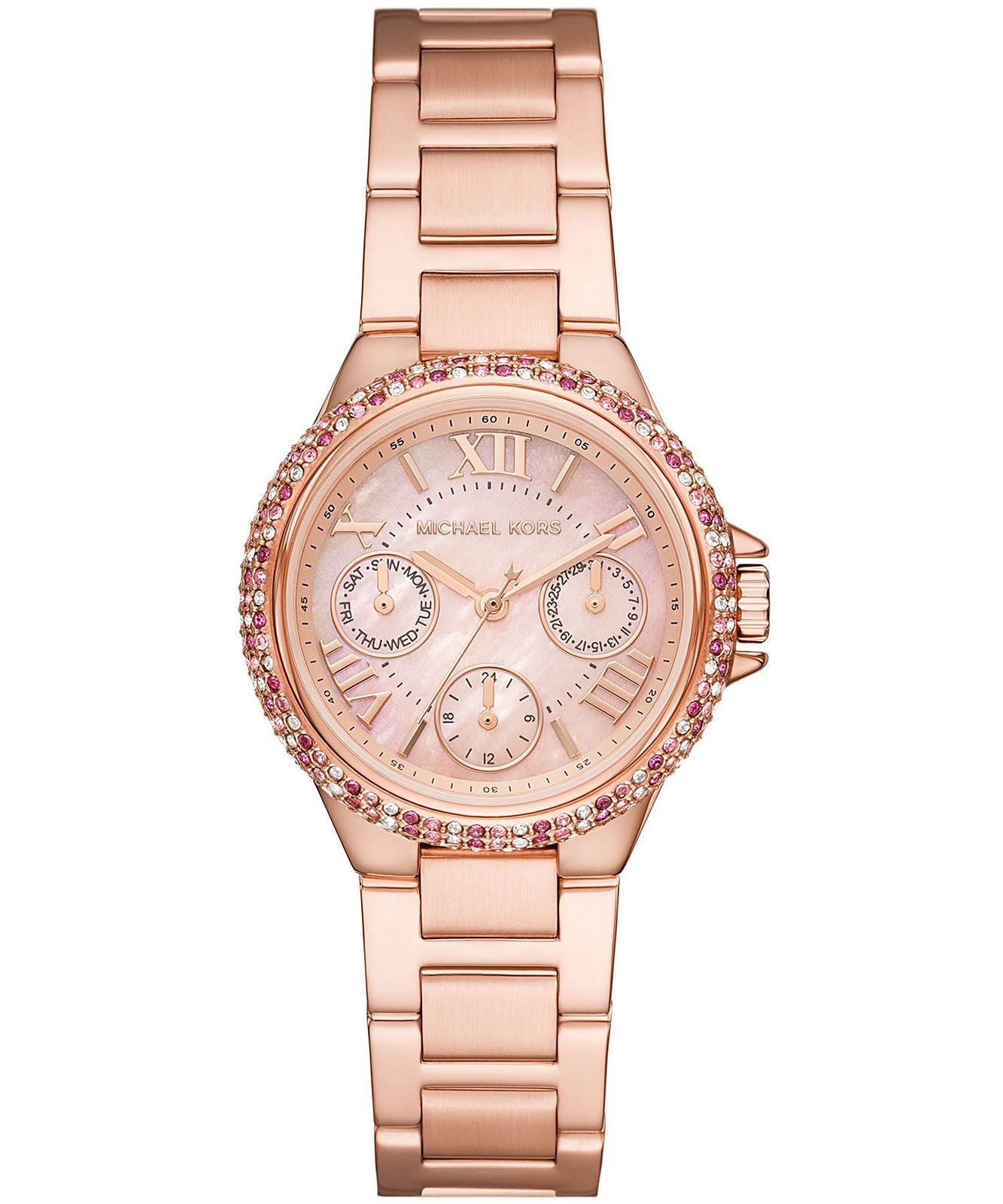  Shop Authentic Michael Kors Mini Camille Multifunction Rose Gold Dial Rose Gold Steel Strap Watch For Women - MK7273 - Luxxuri