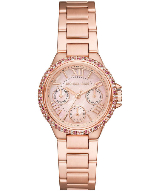  Shop Authentic Michael Kors Mini Camille Multifunction Rose Gold Dial Rose Gold Steel Strap Watch For Women - MK7273 - Luxxuri
