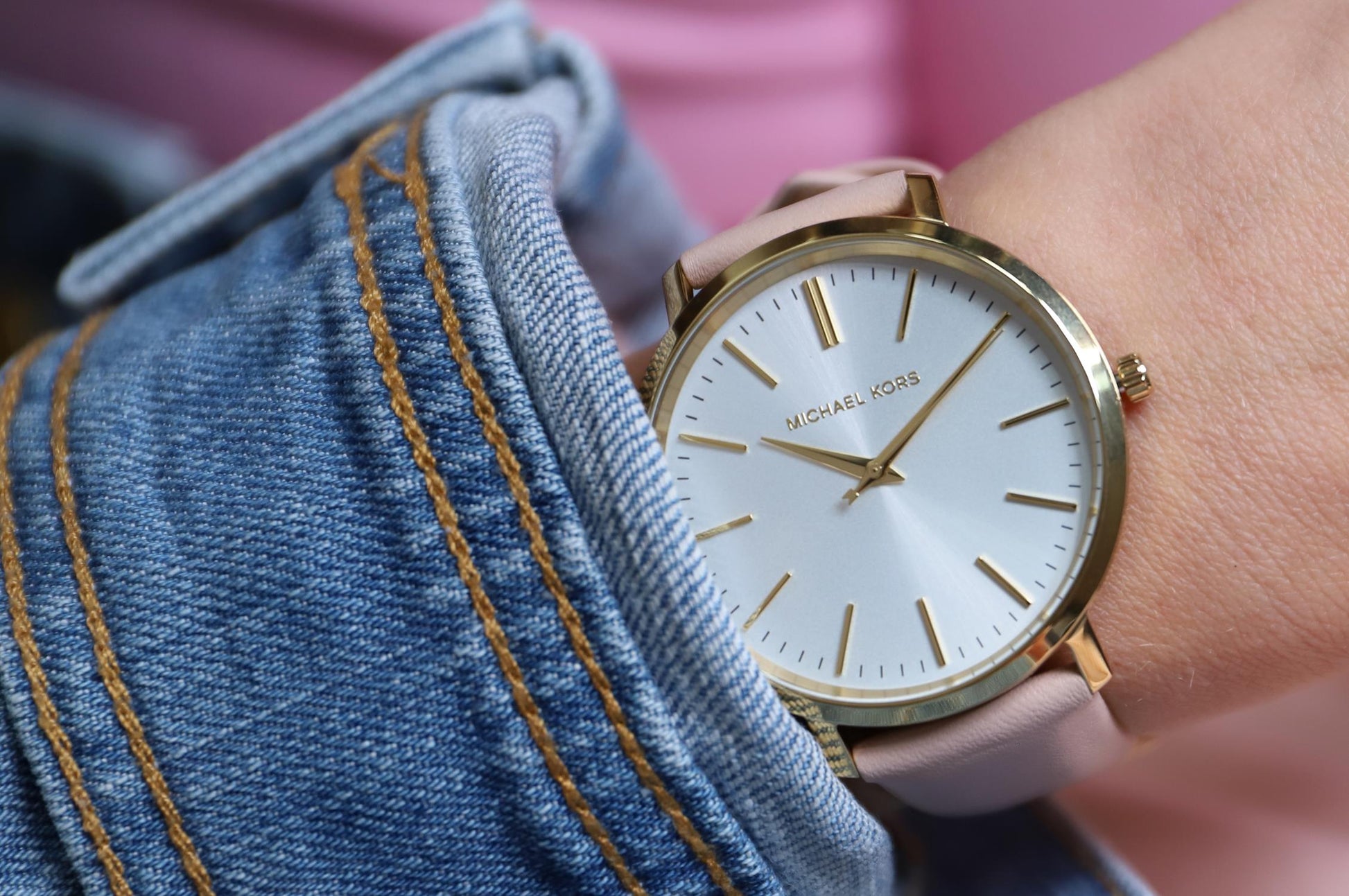  Shop Authentic Michael Kors Jaryn Quartz Gold Dial Pink Leather Strap Watch For Women - MK2471 - Luxxuri