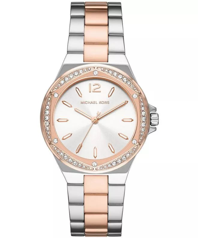  Shop Authentic Michael Kors Lennox Three Hand Quartz Silver Dial Two Tone Steel Strap Watch For Women - MK6989 - Luxxuri