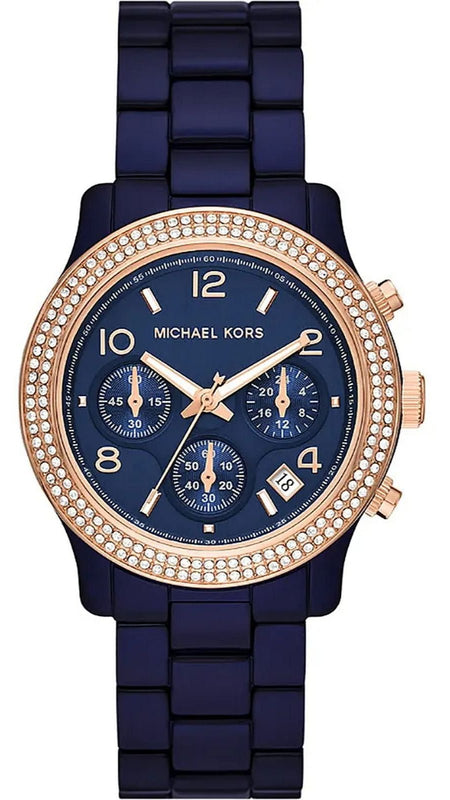  Shop Authentic Michael Kors Runway Chronograph Blue Dial Blue Steel Strap Watch for Women - MK7423 - Luxxuri