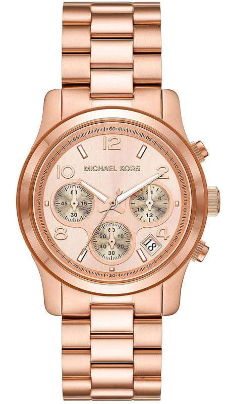  Shop Authentic Michael Kors Runway Chronograph Rose Gold Dial Rose Gold Steel Strap Watch For Women - MK7324 - Luxxuri