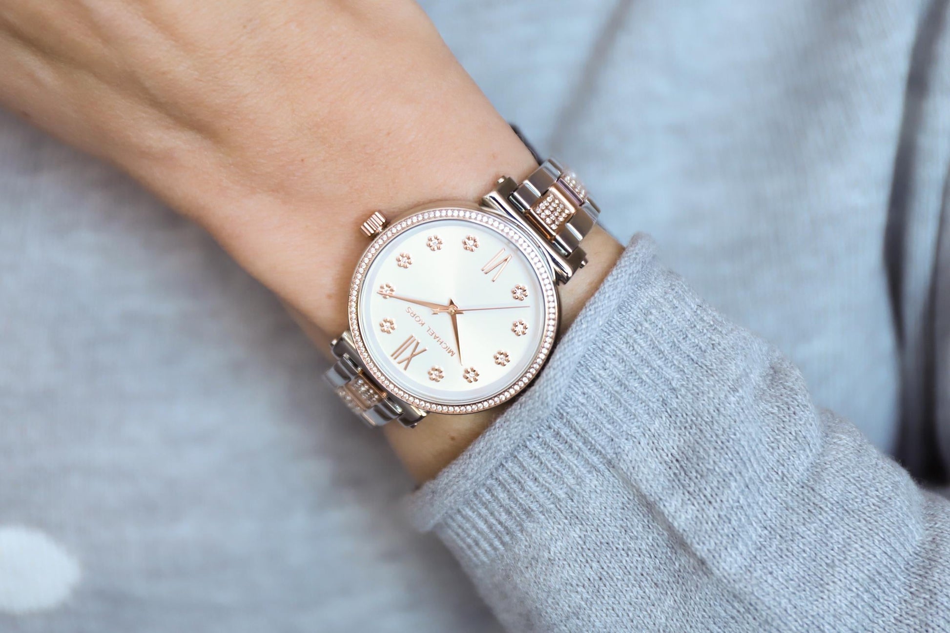  Shop Authentic Michael Kors Sophie Chronograph Silver Dial Two Tone Steel Strap Watch For Women - MK3880 - Luxxuri