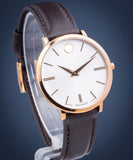  Shop Authentic Movado Ultra Slim Silver Dial Brown Leather Strap Watch For Women - 0607093 - Luxxuri