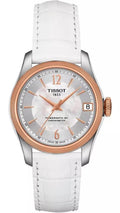 Tissot T-Classic Powermatic 80 Mother of Pearl Silver Dial White Leather Strap Watch For Women - T108.208.26.117.00