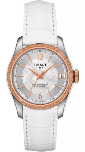  Shop Authentic Tissot T-Classic Powermatic 80 Mother of Pearl Silver Dial White Leather Strap Watch For Women - T108.208.26.117.00 - Luxxuri