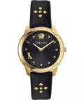  Shop Authentic Versace Audrey Quartz Black Dial Black Leather Strap Watch for Women - VELR00319 - Luxxuri