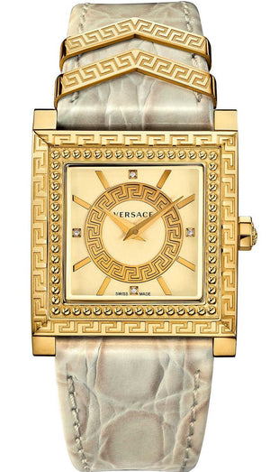  Shop Authentic Versace DV-25 Gold Dial Off White Leather Strap Watch for Women - VQF030015 - Luxxuri