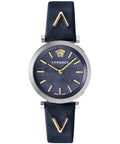  Shop Authentic Versace V-Twist Quartz Blue Dial Blue Leather Strap Watch for Women - VELS00119 - Luxxuri