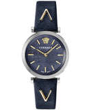  Shop Authentic Versace V-Twist Quartz Blue Dial Blue Leather Strap Watch for Women - VELS00119 - Luxxuri