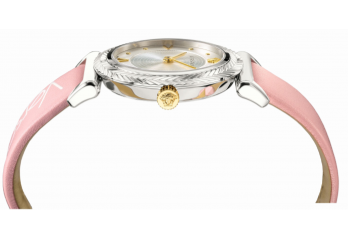  Shop Authentic Versace V-Motif Silver Dial Pink Leather Strap Watch for Women - VERE00118 - Luxxuri
