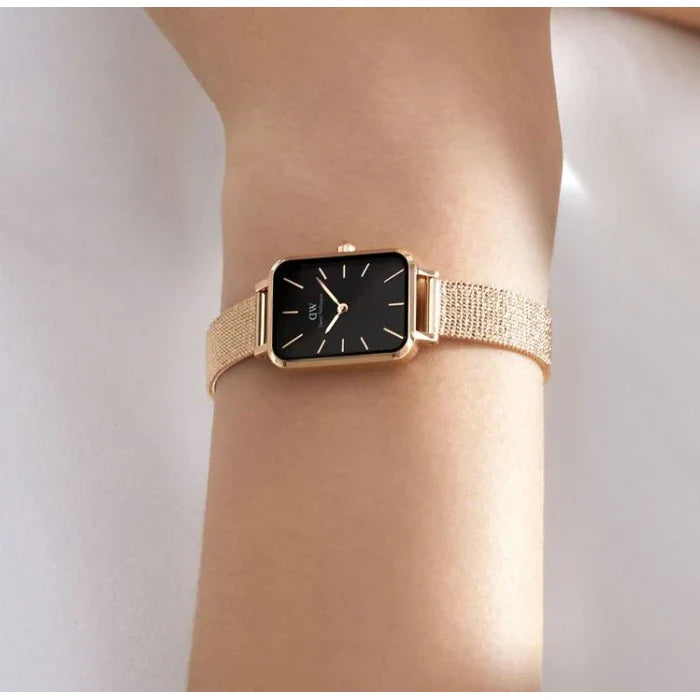  Shop Authentic Daniel Wellington Quadro Melrose Black Dial Rose Gold Mesh Bracelet Watch For Women - DW00100432 - Luxxuri