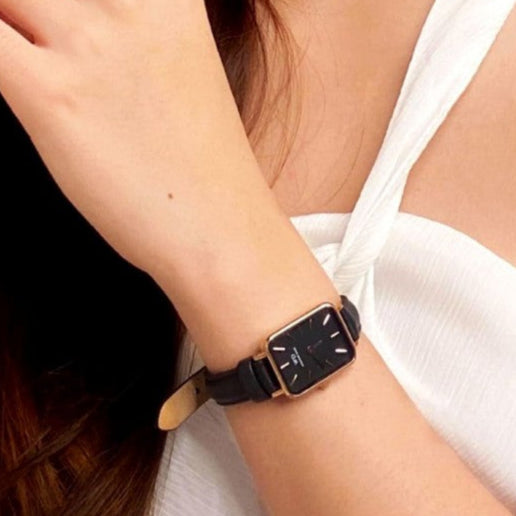  Shop Authentic Daniel Wellington Quadro Sheffield Black Dial Black Leather Strap Watch For Women - DW00100435 - Luxxuri