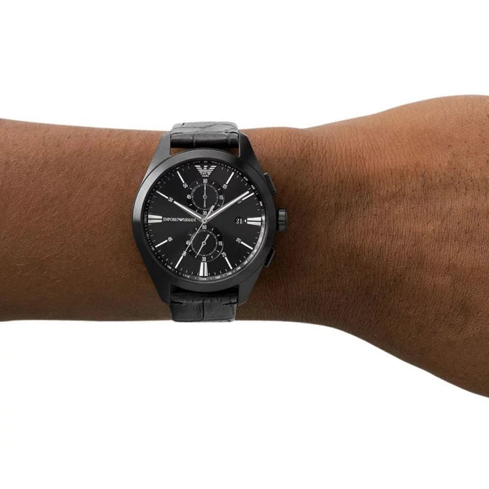  Shop Authentic Emporio Armani Claudio Chronograph Black Dial Black Leather Strap Watch For Men - AR11483 - Luxxuri