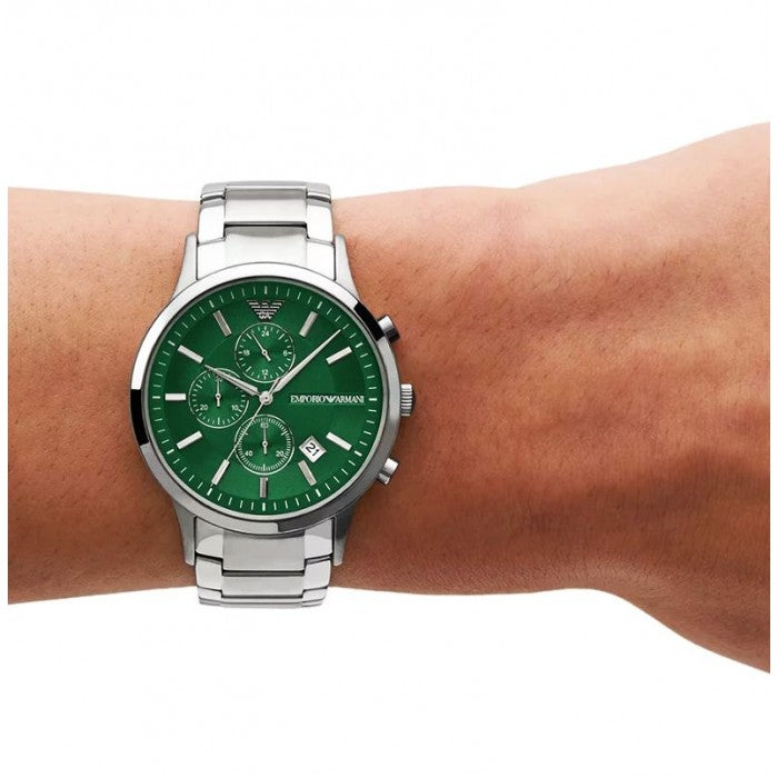  Shop Authentic Emporio Armani Renato Chronograph Green Dial Silver Steel Strap Watch For Men - AR11507 - Luxxuri