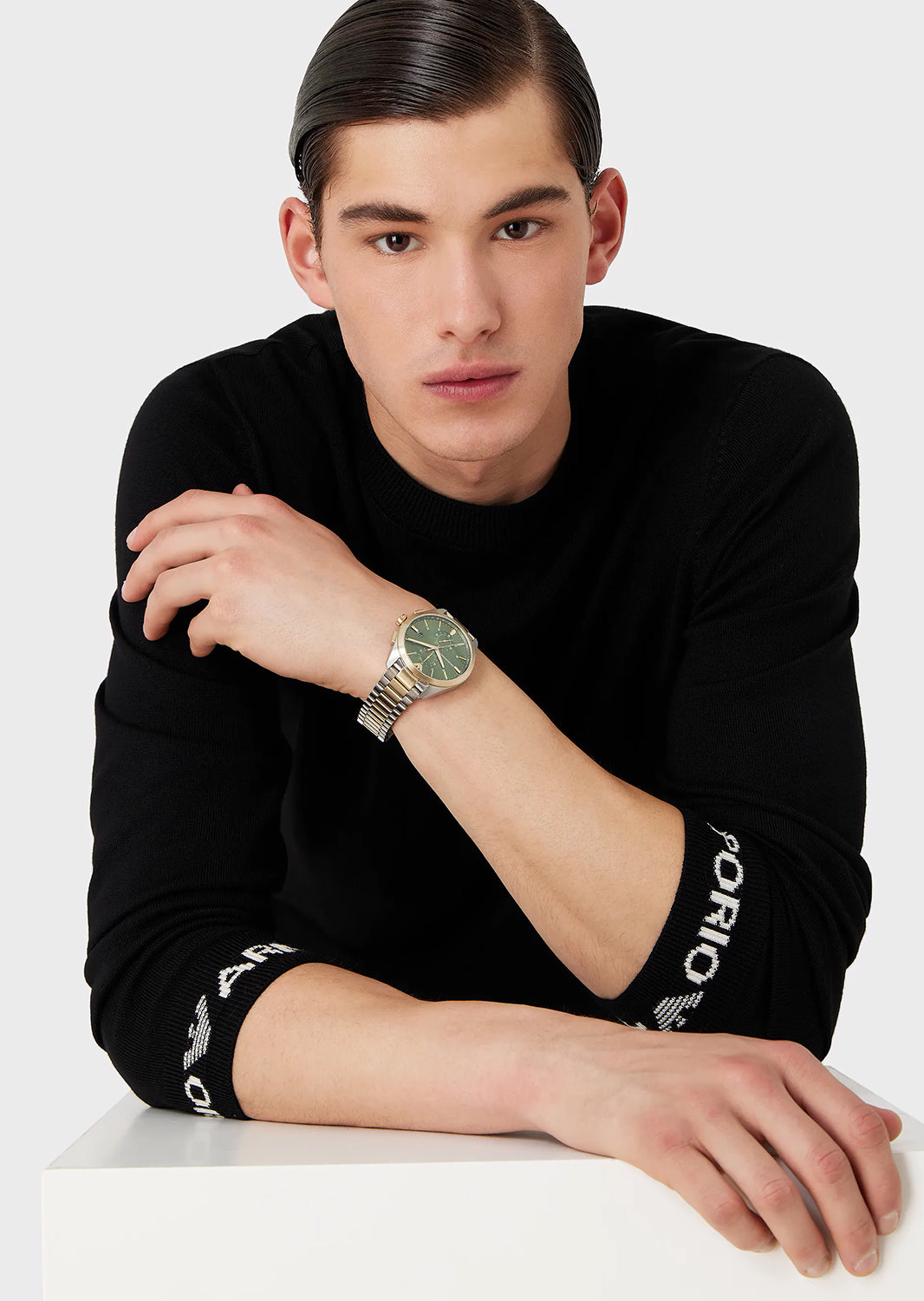  Shop Authentic Emporio Armani Claudio Chronograph Green Dial Two Tone Steel Strap Watch For Women - AR11511 - Luxxuri