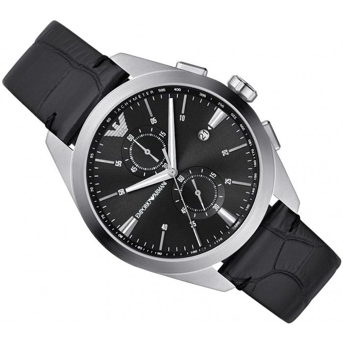  Shop Authentic Emporio Armani Claudio Chronograph Black Dial Black Leather Strap Watch For Men - AR11542 - Luxxuri