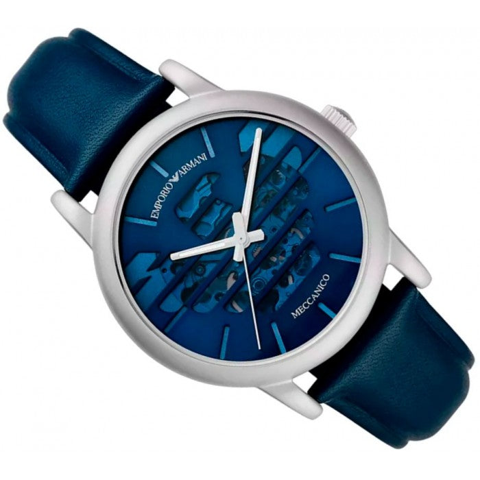 Emporio Armani Luigi Automatic Blue Dial Blue Leather Strap Watch For Men - AR60030