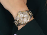  Shop Authentic Guess Frontier Chronograph Crystals Gold Dial Two Tone Steel Strap Watch For Women - W1156L5 - Luxxuri