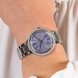  Shop Authentic Michael Kors Taryn Mother of Pearl Purple Dial Silver Steel Strap Watch For Women - MK6562 - Luxxuri