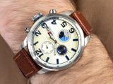  Shop Authentic Tommy Hilfiger Jackson Multi-Function Silver Dial Brown Leather Strap Watch for Men - 1791239 - Luxxuri