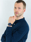  Shop Authentic Tommy Hilfiger Shawn Multifunction Quartz Blue Dial Black Leather Strap Watch for Men - 1791616 - Luxxuri