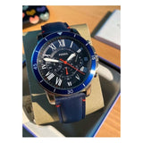  Shop Authentic Fossil Grant Chronograph Blue Dial Blue Leather Strap Watch for Men - FS5373 - Luxxuri