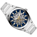 Fossil Everett Automatic Skeleton Blue Dial Silver Steel Strap Watch for Men - ME3220