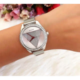  Shop Authentic Guess Tri Glitz Quartz Silver Dial Silver Mesh Bracelet Watch For Women - W1142L1 - Luxxuri