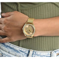Guess Tri Glitz Quartz Diamonds Gold Dial Gold Mesh Bracelet Watch For Women - W1142L2