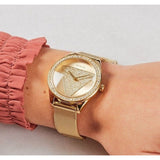  Shop Authentic Guess Tri Glitz Quartz Diamonds Gold Dial Gold Mesh Bracelet Watch For Women - W1142L2 - Luxxuri