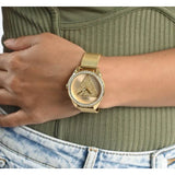  Shop Authentic Guess Tri Glitz Quartz Diamonds Gold Dial Gold Mesh Bracelet Watch For Women - W1142L2 - Luxxuri