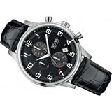  Shop Authentic Hugo Boss Aeroliner Chronograph Quartz Black Dial Black Leather Strap Watch For Men - HB1512448 - Luxxuri