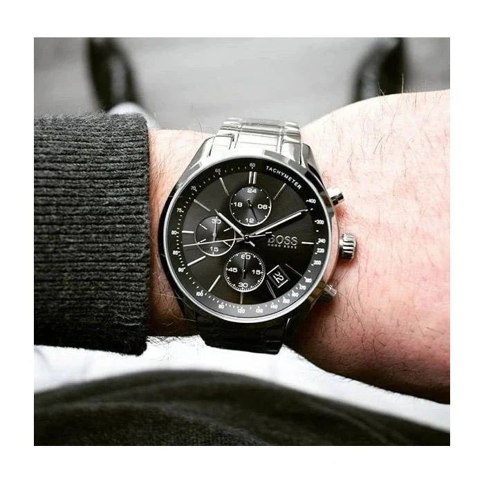  Shop Authentic Hugo Boss Grand Prix Black Dial Silver Steel Strap Watch for Men - 1513477 - Luxxuri