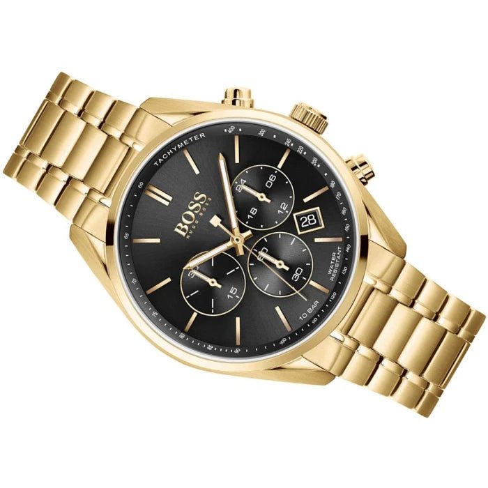  Shop Authentic Hugo Boss Champion Black Dial Gold Steel Strap Watch for Men - 1513848 - Luxxuri