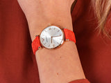  Shop Authentic Emporio Armani Gianni T Bar Silver Dial Red Leather Strap Watch For Women - AR1876 - Luxxuri