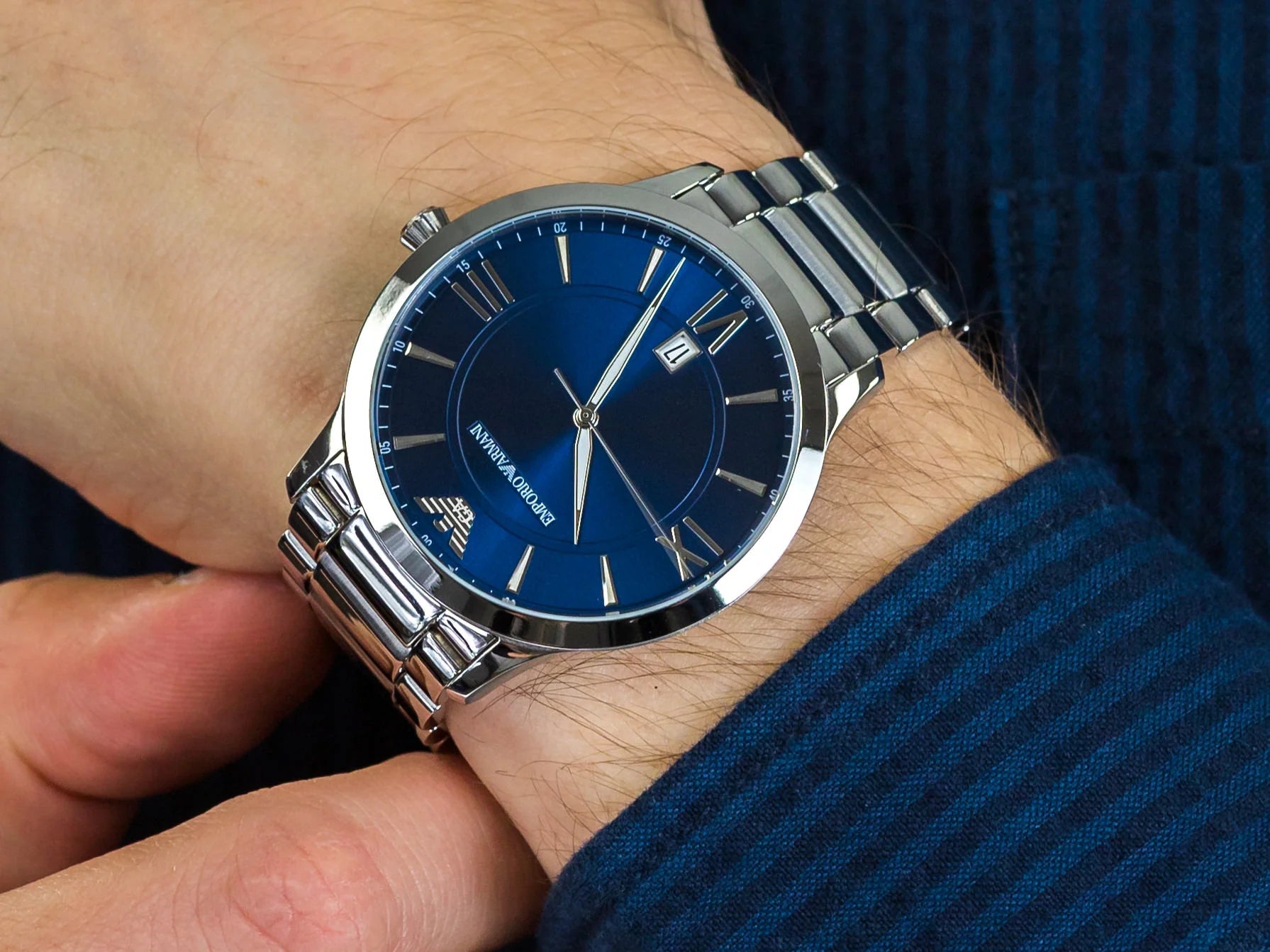  Shop Authentic Emporio Armani Giovanni Quartz Blue Dial Silver Steel Strap Watch For Men - AR11227 - Luxxuri