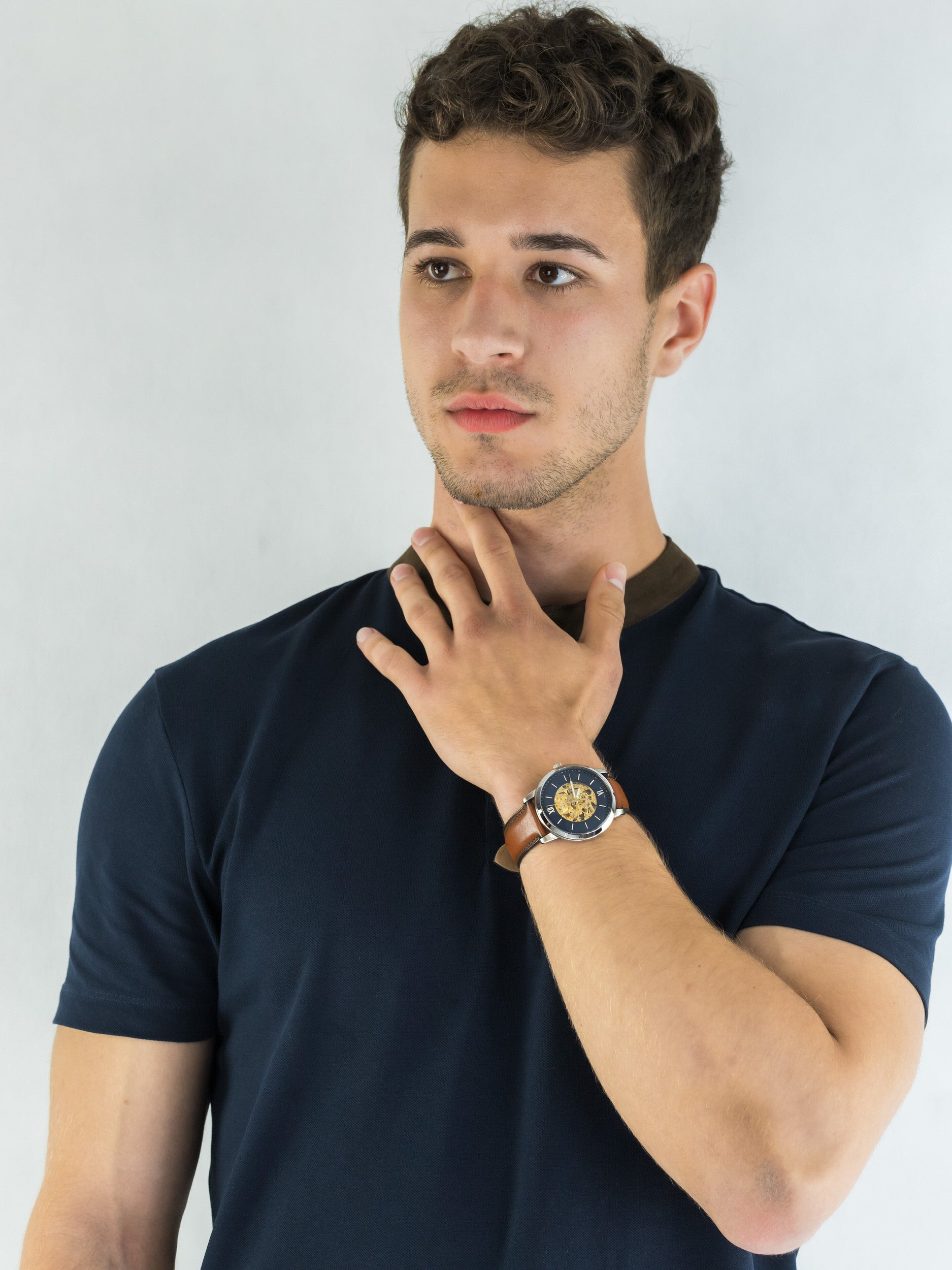  Shop Authentic Fossil Neutra Automatic Luggage Skeleton Blue Dial Brown Leather Strap Watch for Men - ME3160 - Luxxuri