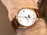  Shop Authentic Tommy Hilfiger Oliver Chronograph White Dial Brown Leather Strap Watch for Men - 1791306 - Luxxuri