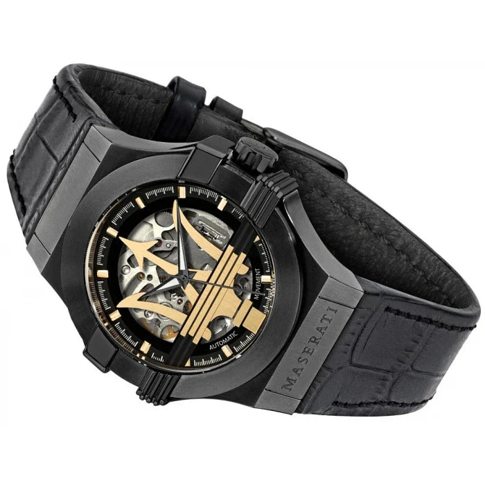  Shop Authentic Maserati Potenza Automatic Black Dial Black Leather Strap Watch For Men - R8821108036 - Luxxuri